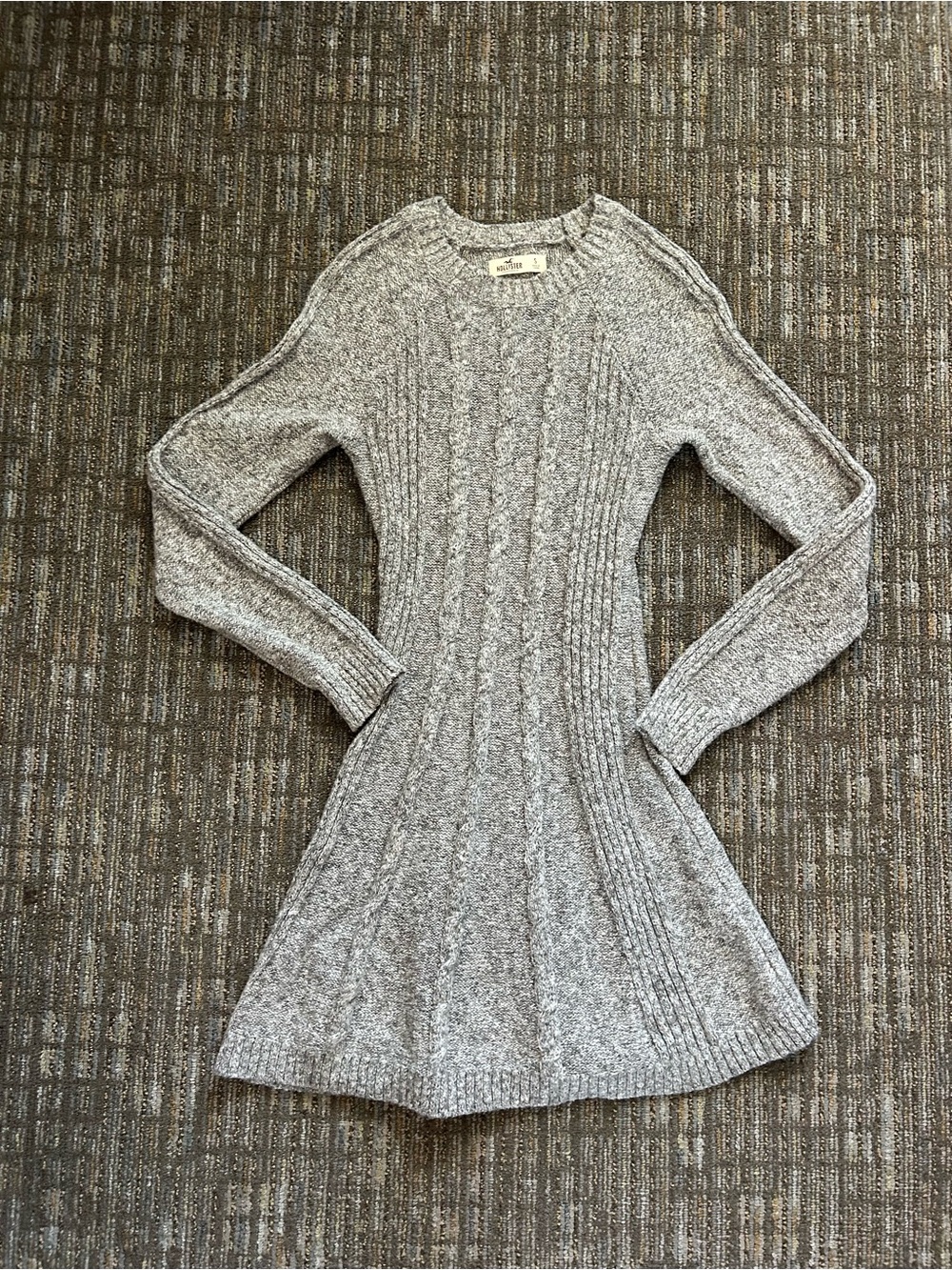 Hollister Vintage Gray Cable-Knit Fit-and-Flare Sweater Dress - Size Small